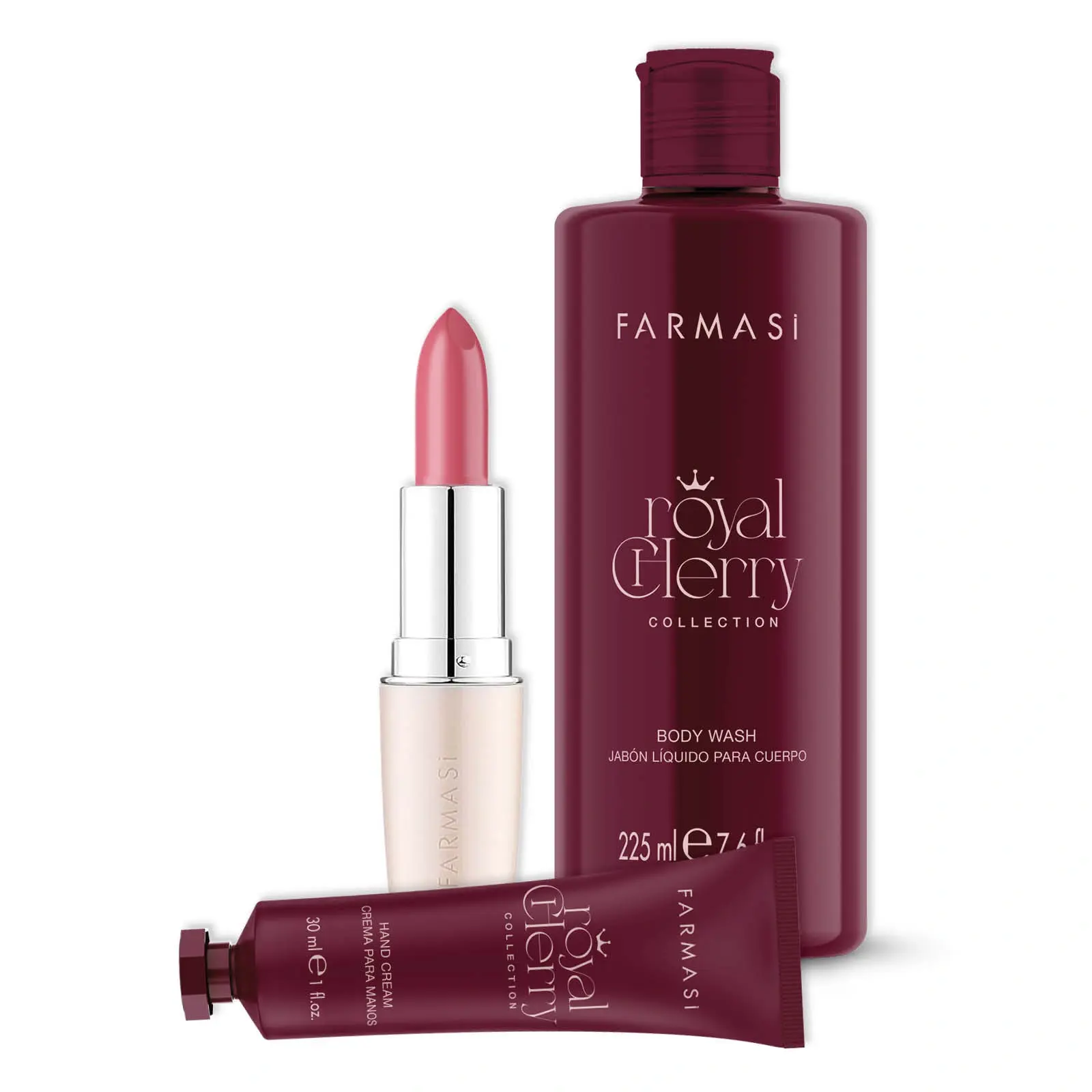 image of SET 3/1 CHERRY BODY WASH,CHERRY HAND CREAM,CREAMY LIPSTK 12